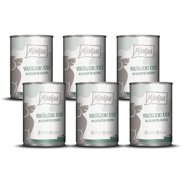 mjamjam-kalb-an-zucchini-premium-hundenassfutter-getreidefrei-6-x-400-g image 1