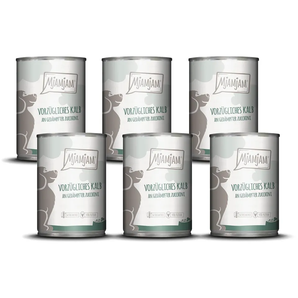 mjamjam-kalb-an-zucchini-premium-hundenassfutter-getreidefrei-6-x-400-g image 1